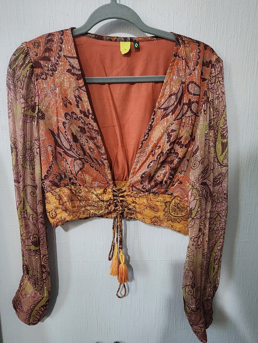 Boho Paisley Farm Rio Tie-Front Crop Top